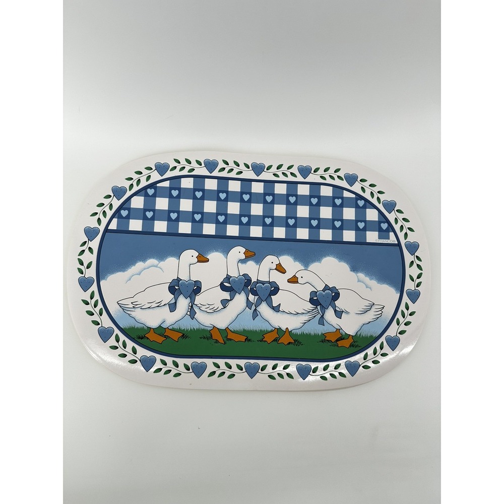 Vintage Cottage Granny Goose Geese Blue & White Cute 4 Franco Placemats 90s